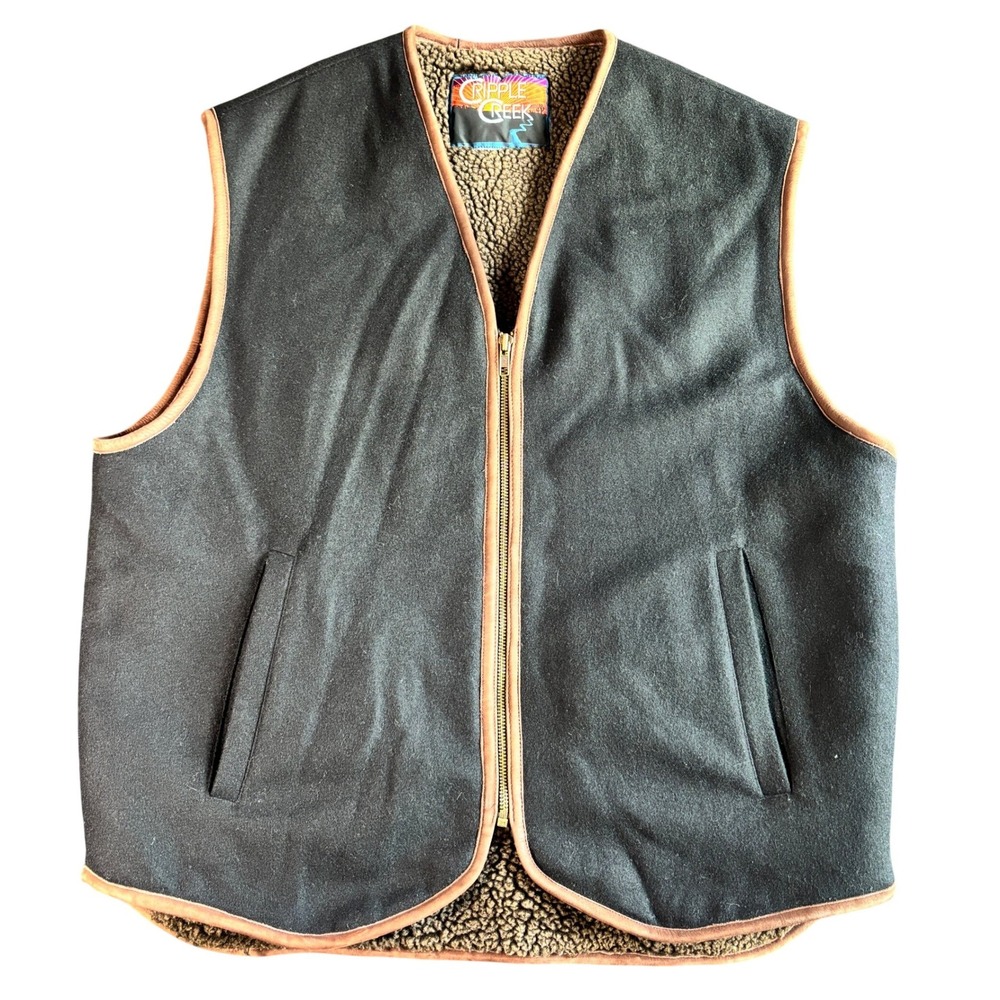 Cripple Creek Mens Vest XL Black Wool Sherpa Lined Western Ranch Cowboy Layer